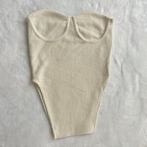 fashion nova cream ribbed strapless top size xs